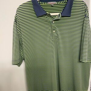 Peter Millar Navy and Green Striped Polo